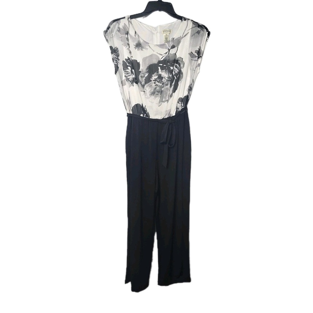 EN FOCUS Studio Black White Contrast Jumpsuit Size 10 Belted, Pockets